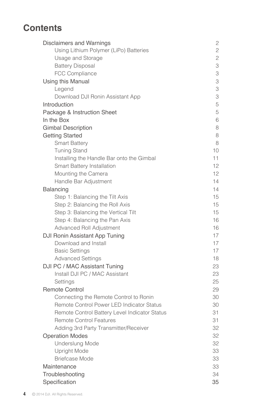 DJI Ronin User Manual | Page 4 / 36