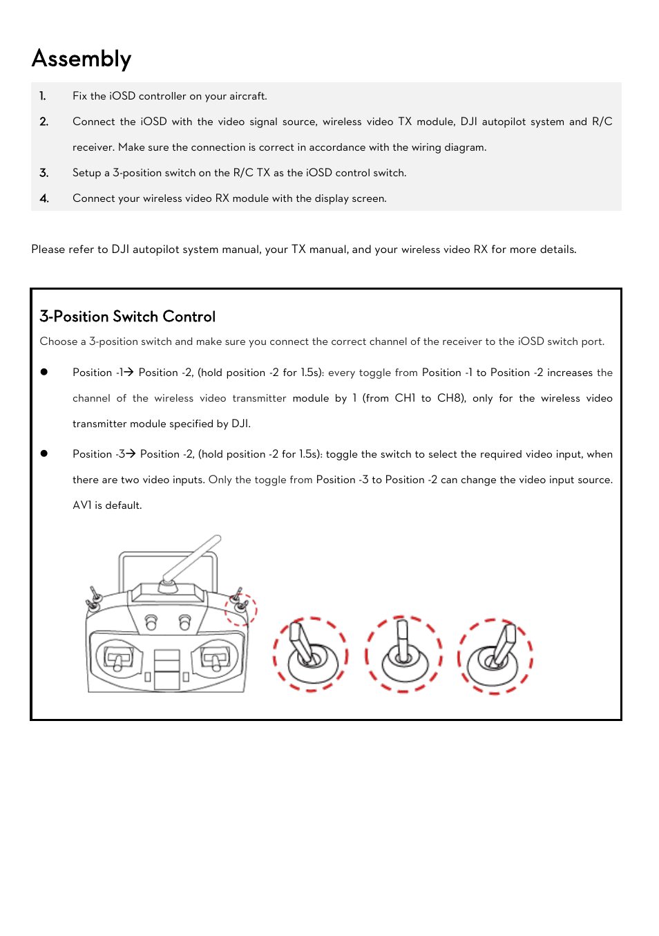 Assembly, Position switch control | DJI iOSD MARK II User Manual | Page 5 / 17