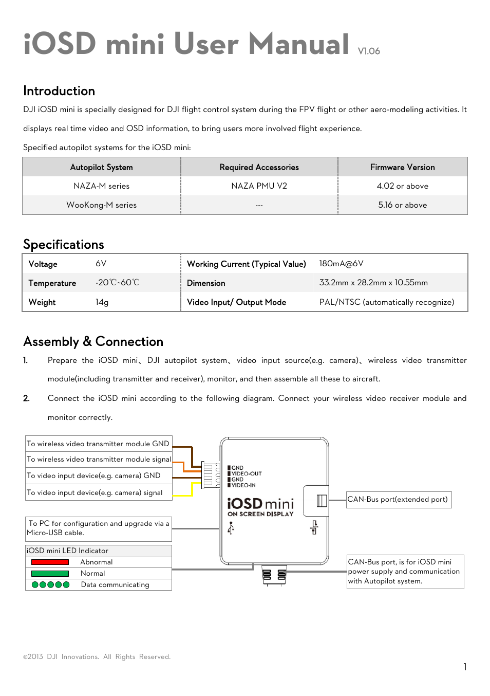 DJI iOSD mini User Manual | 5 pages