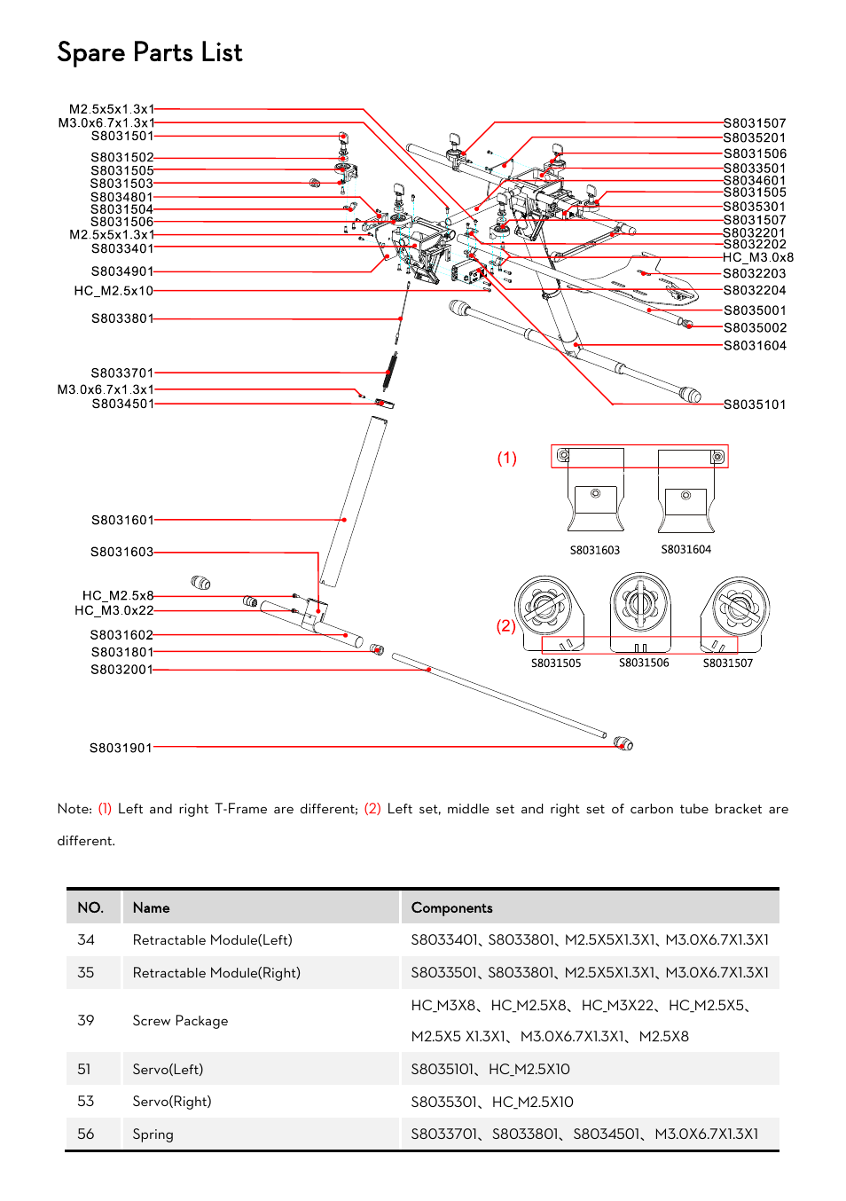 Spare parts list | DJI S800 User Manual | Page 5 / 6