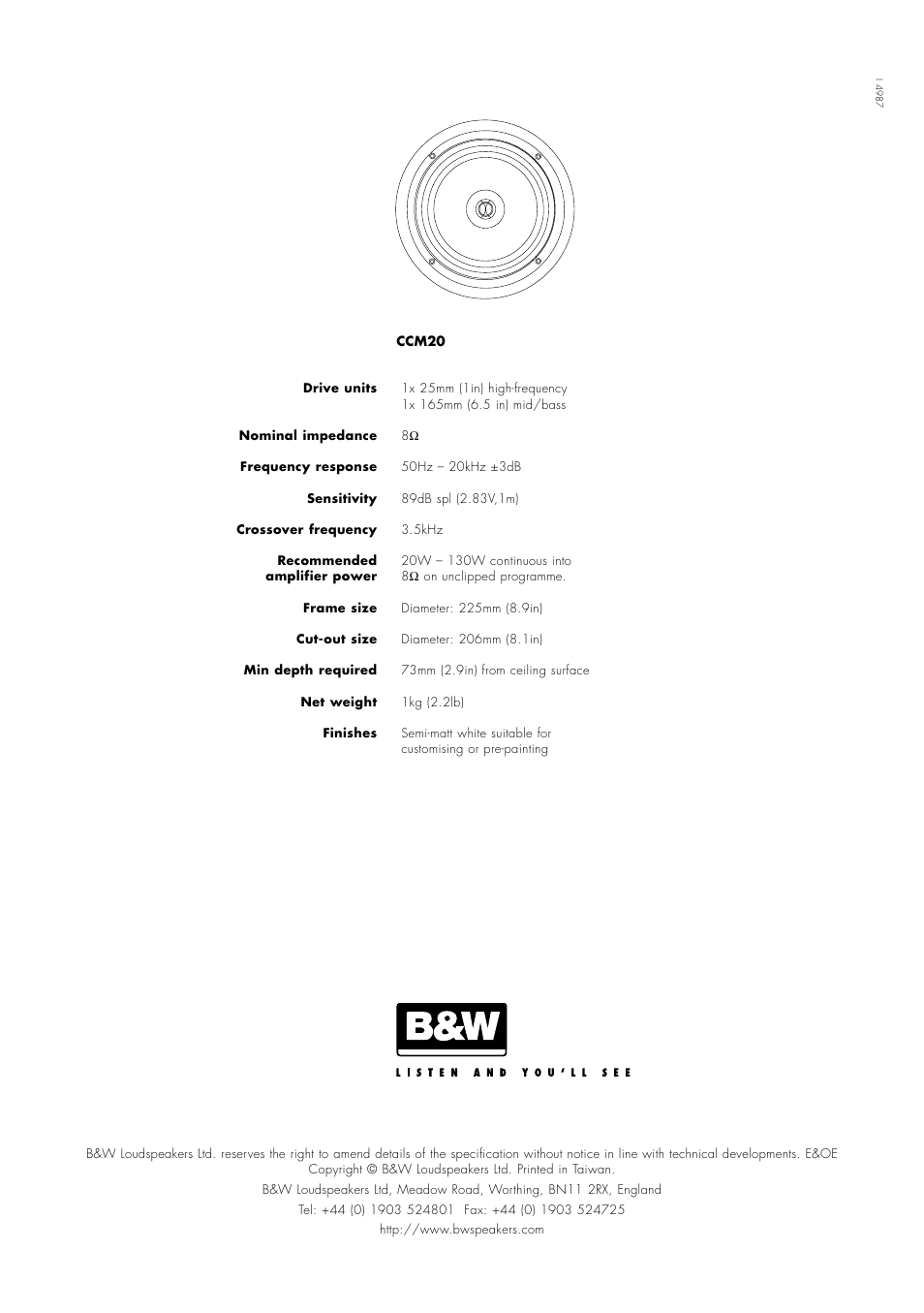 Bowers & Wilkins CCM20 User Manual | Page 14 / 14