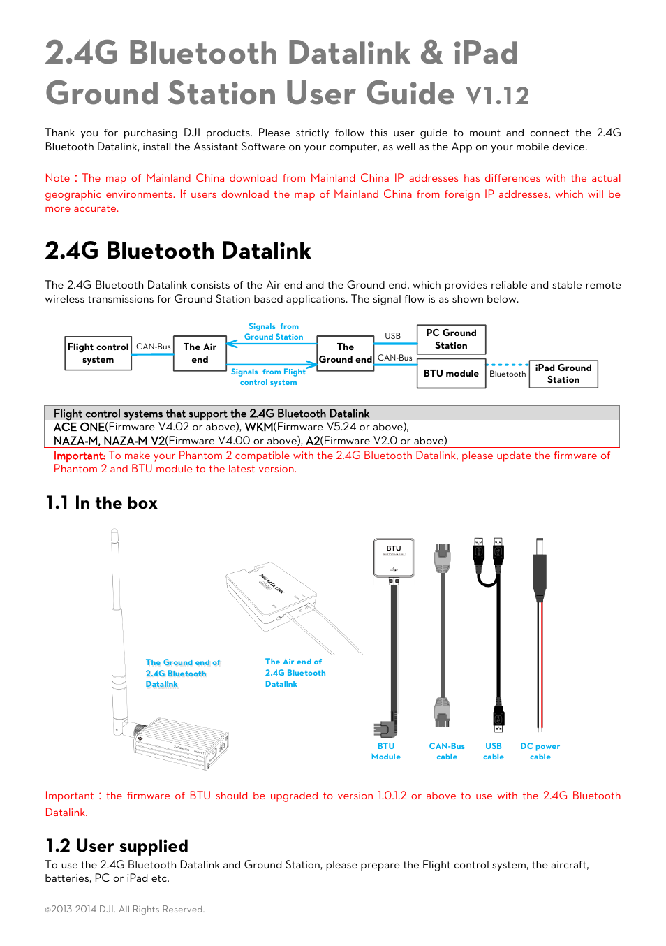 DJI 2.4G Bluetooth Datalink & iPad Ground Station User Manual | 7 pages