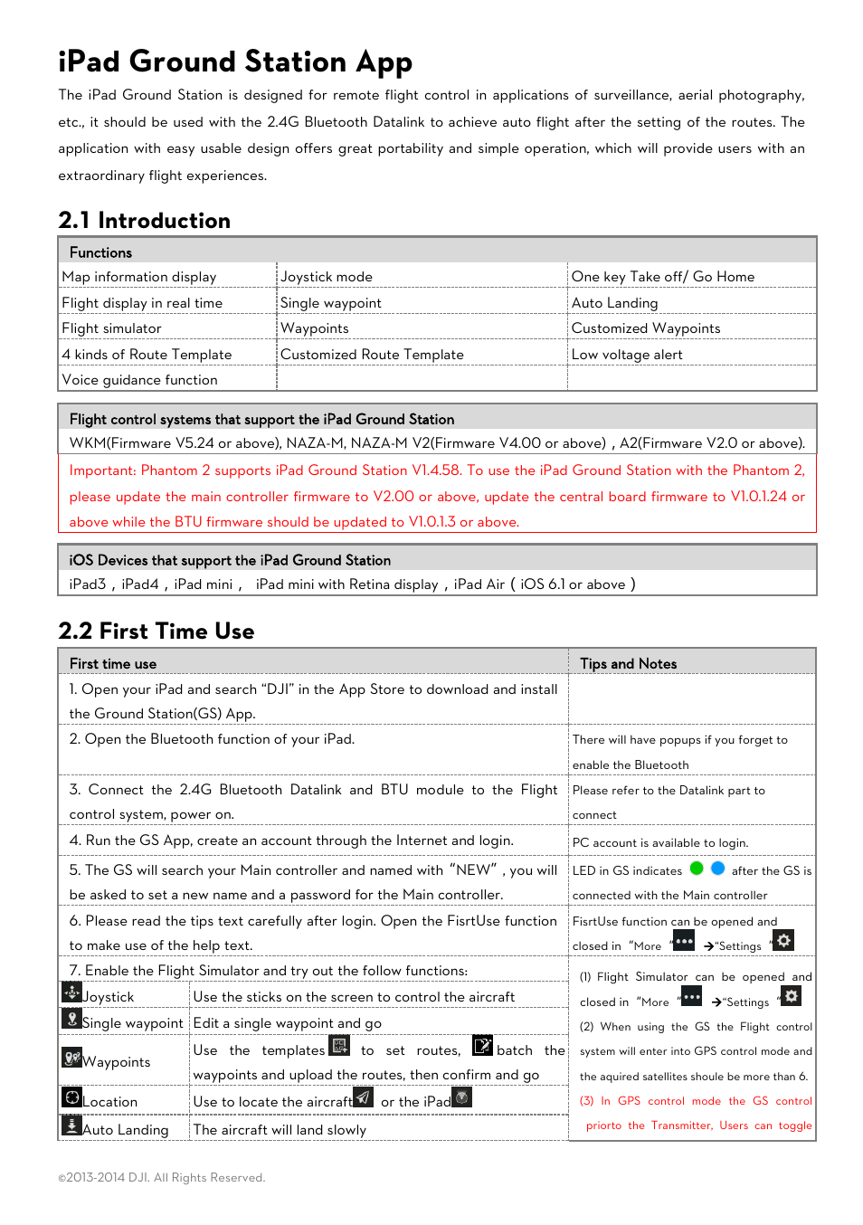 Ipad ground station app, 1 introduction, 2 first time use | DJI 2.4G Bluetooth Datalink & iPad Ground Station User Manual | Page 4 / 7