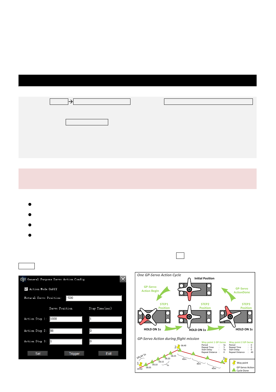 4 general purpose servo action (gp-servo action), Gp-servo action setting, Notices | DJI Ground Station User Manual | Page 36 / 48