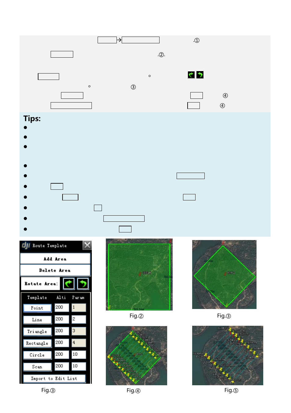 5 six pre-programmed route templates, Tips | DJI Ground Station User Manual | Page 39 / 48