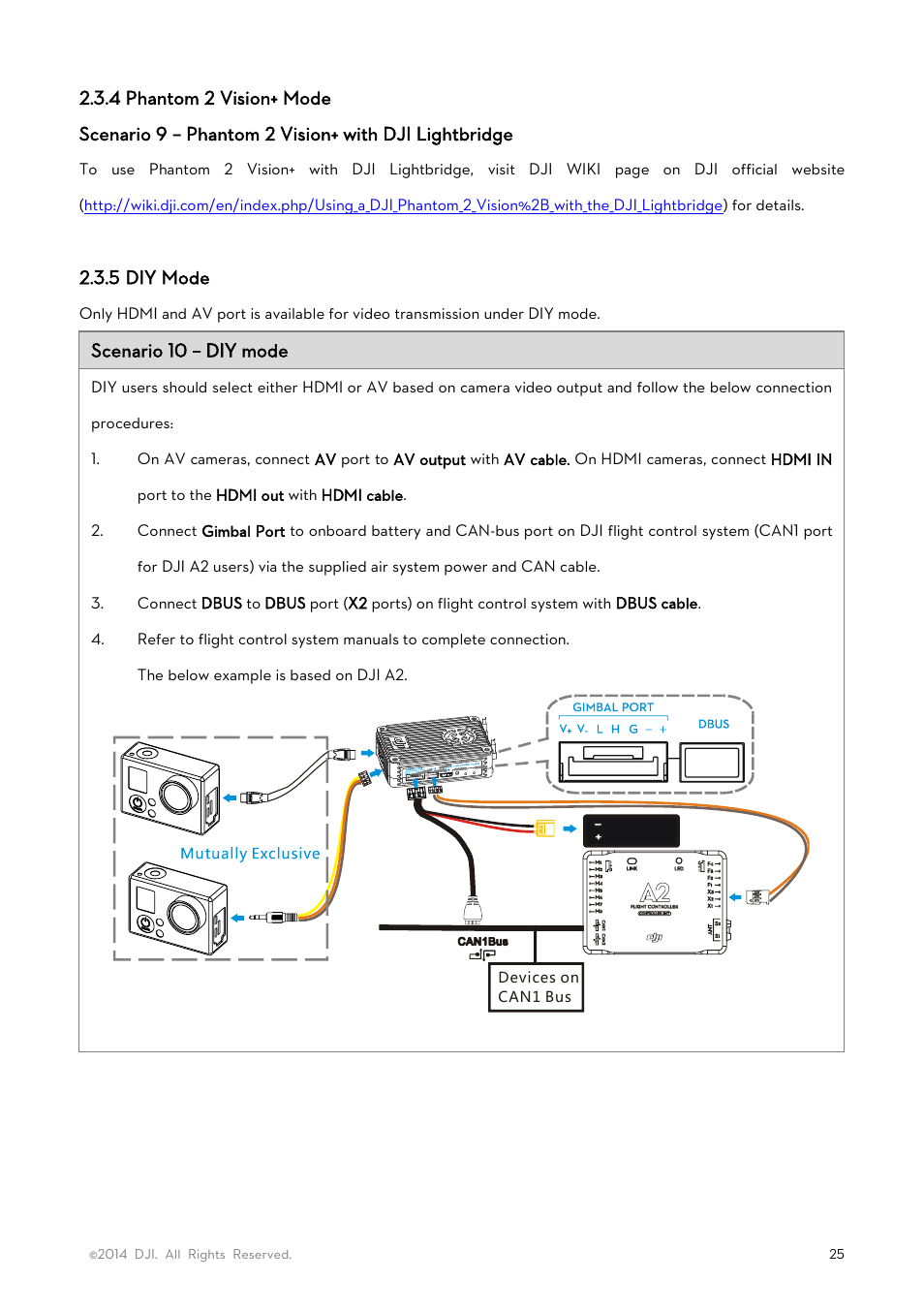 4 phantom 2 vision+ mode, 5 diy mode, 4 phantom 2 vision+ mode 2.3.5 diy mode | DJI Lightbridge User Manual User Manual | Page 25 / 48