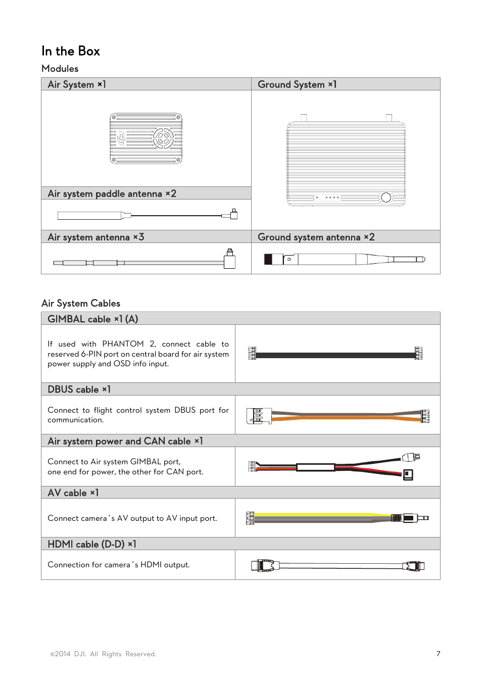 In the box | DJI Lightbridge User Manual User Manual | Page 7 / 48