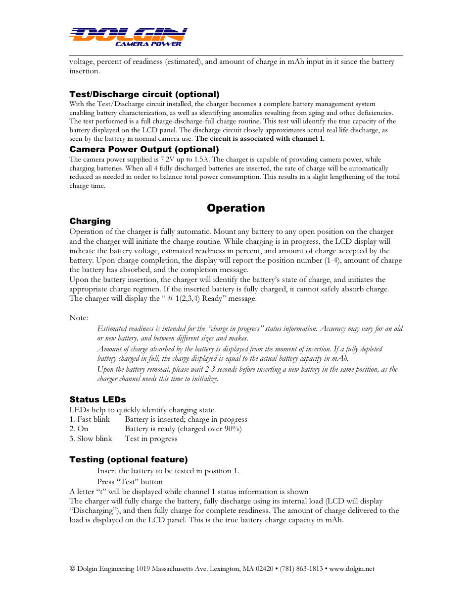 Operation | Dolgin Engineering TC400 Charger User Manual User Manual | Page 3 / 3