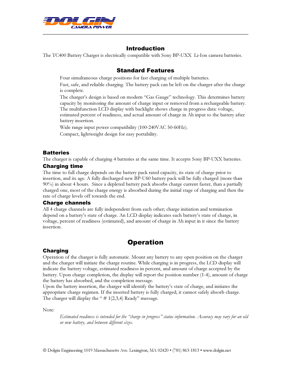 Operation | Dolgin Engineering TC400-EX Charger User Manual User Manual | Page 2 / 3