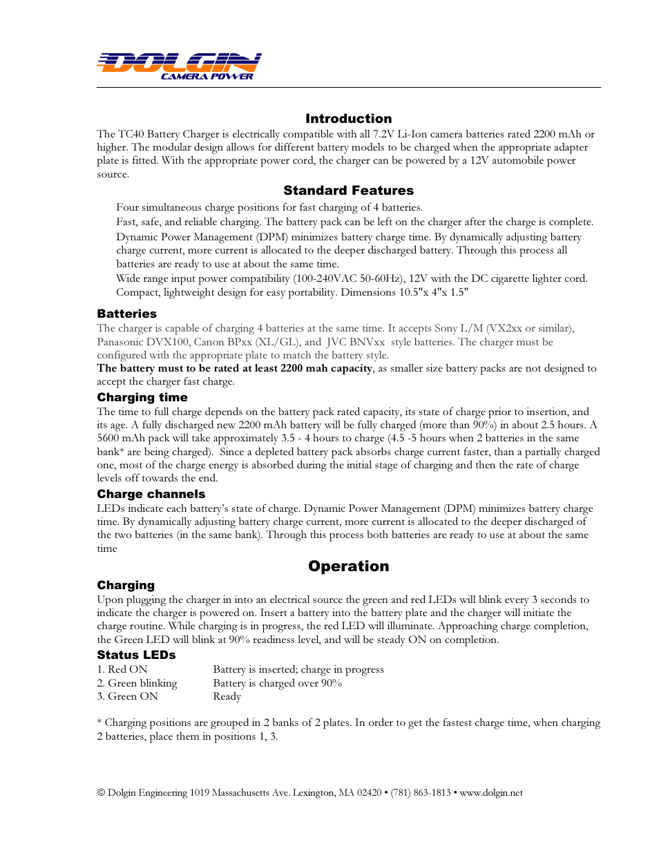 Operation | Dolgin Engineering TC40 Charger User Manual User Manual | Page 2 / 2