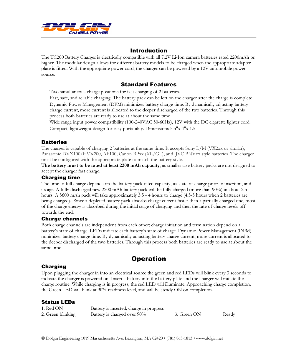 Operation | Dolgin Engineering TC200 Charger User Manual  User Manual | Page 2 / 2