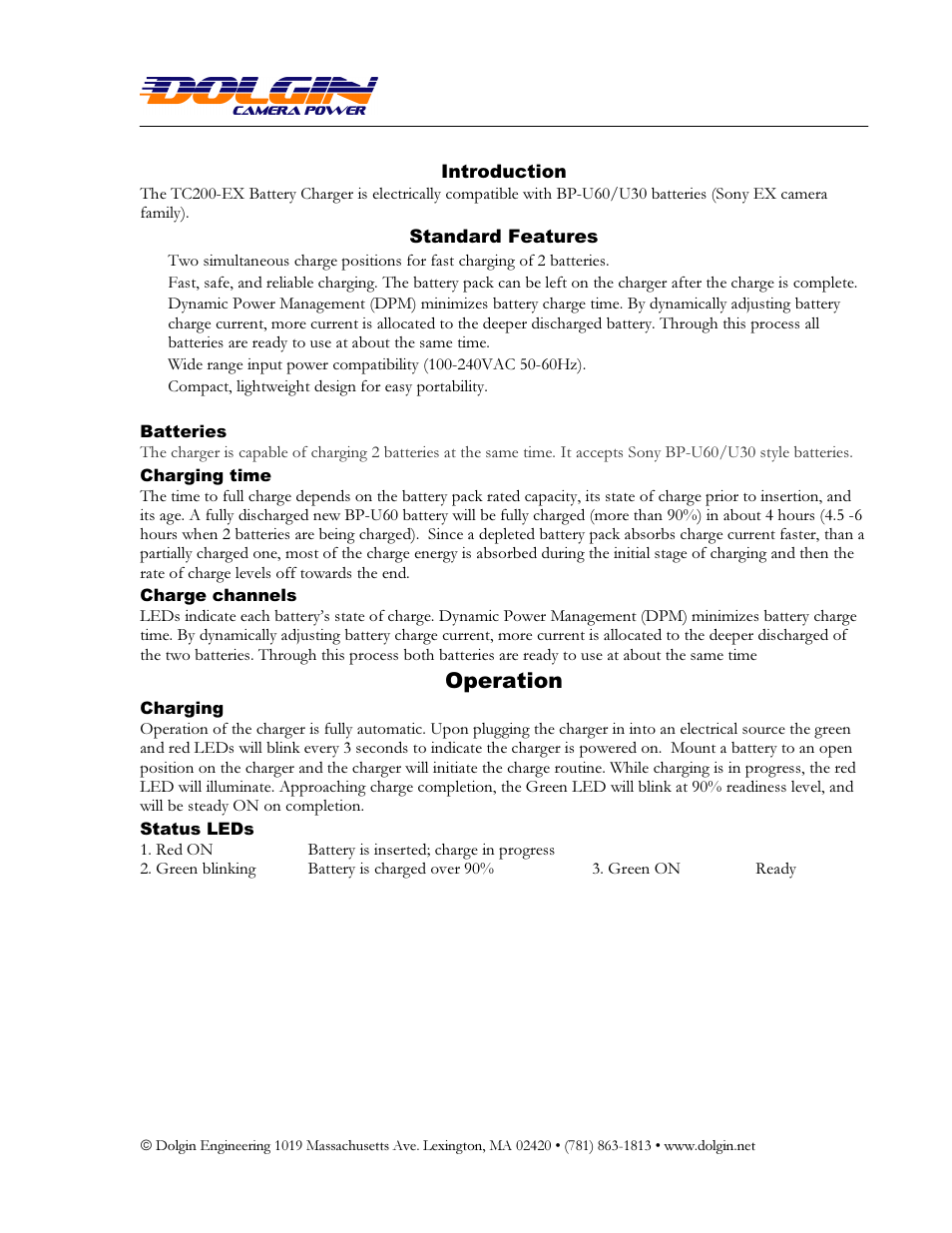 Operation | Dolgin Engineering TC200-EX Charger User Manual User Manual | Page 2 / 2