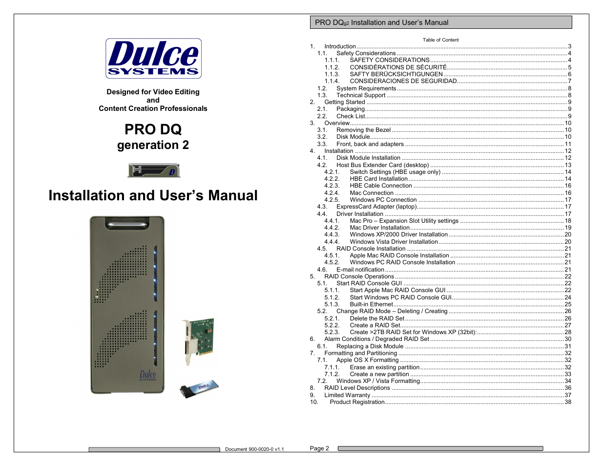 Dulce Systems PRO DQxc User Manual | 20 pages