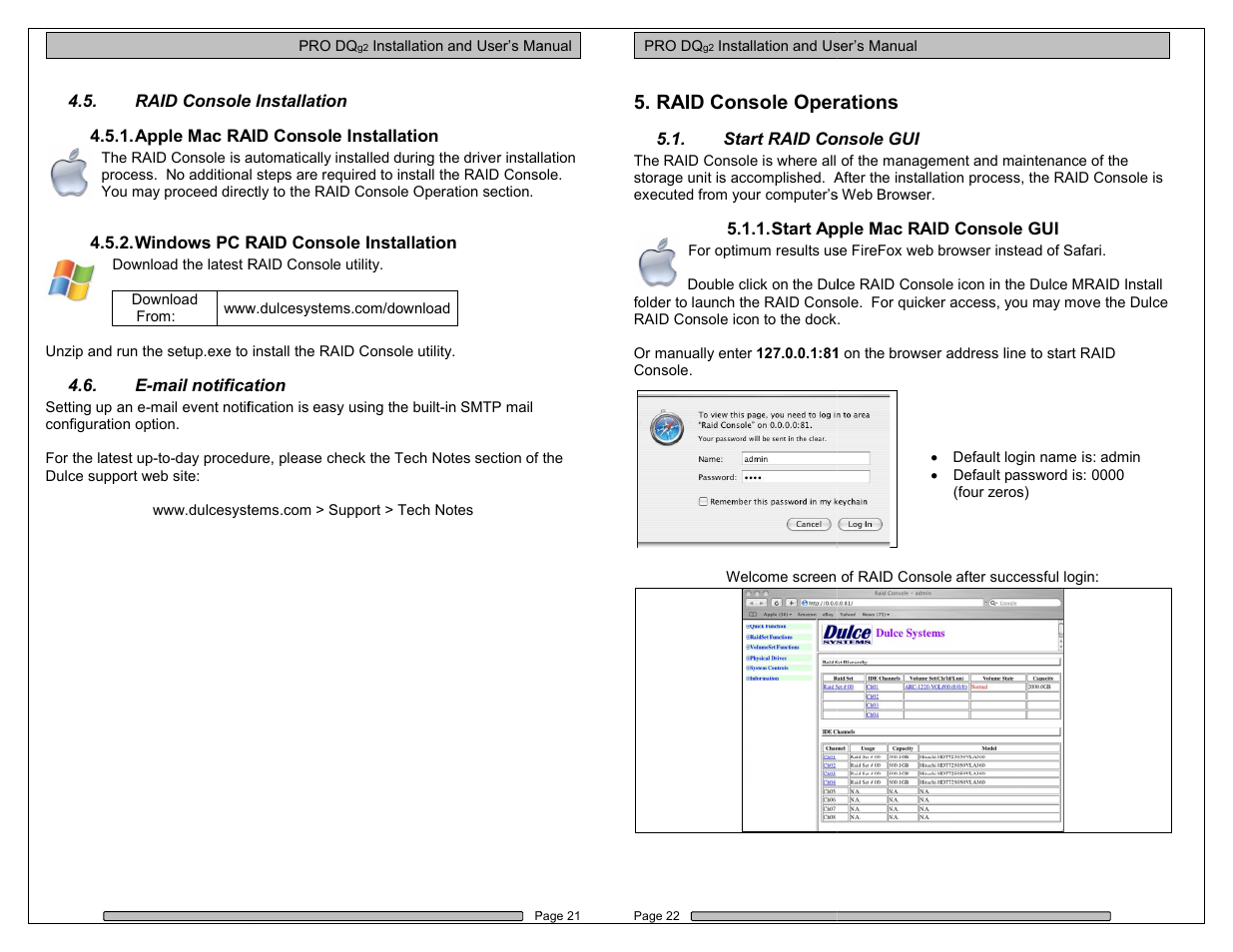 Raid console operations, Operations | Dulce Systems PRO DQxc User Manual | Page 11 / 20