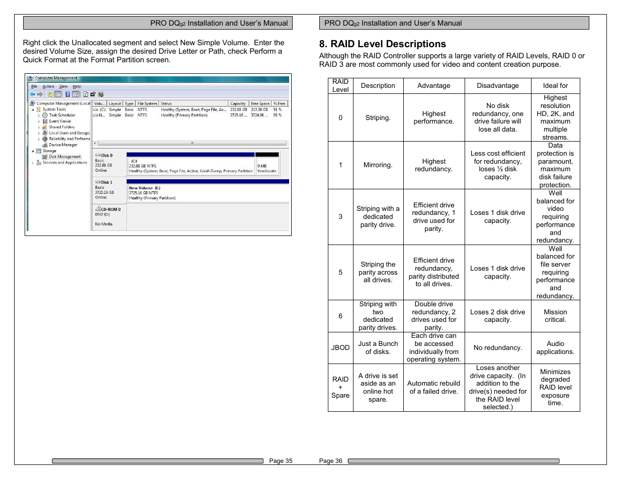 Raid level descriptions | Dulce Systems PRO DQxc User Manual | Page 18 / 20