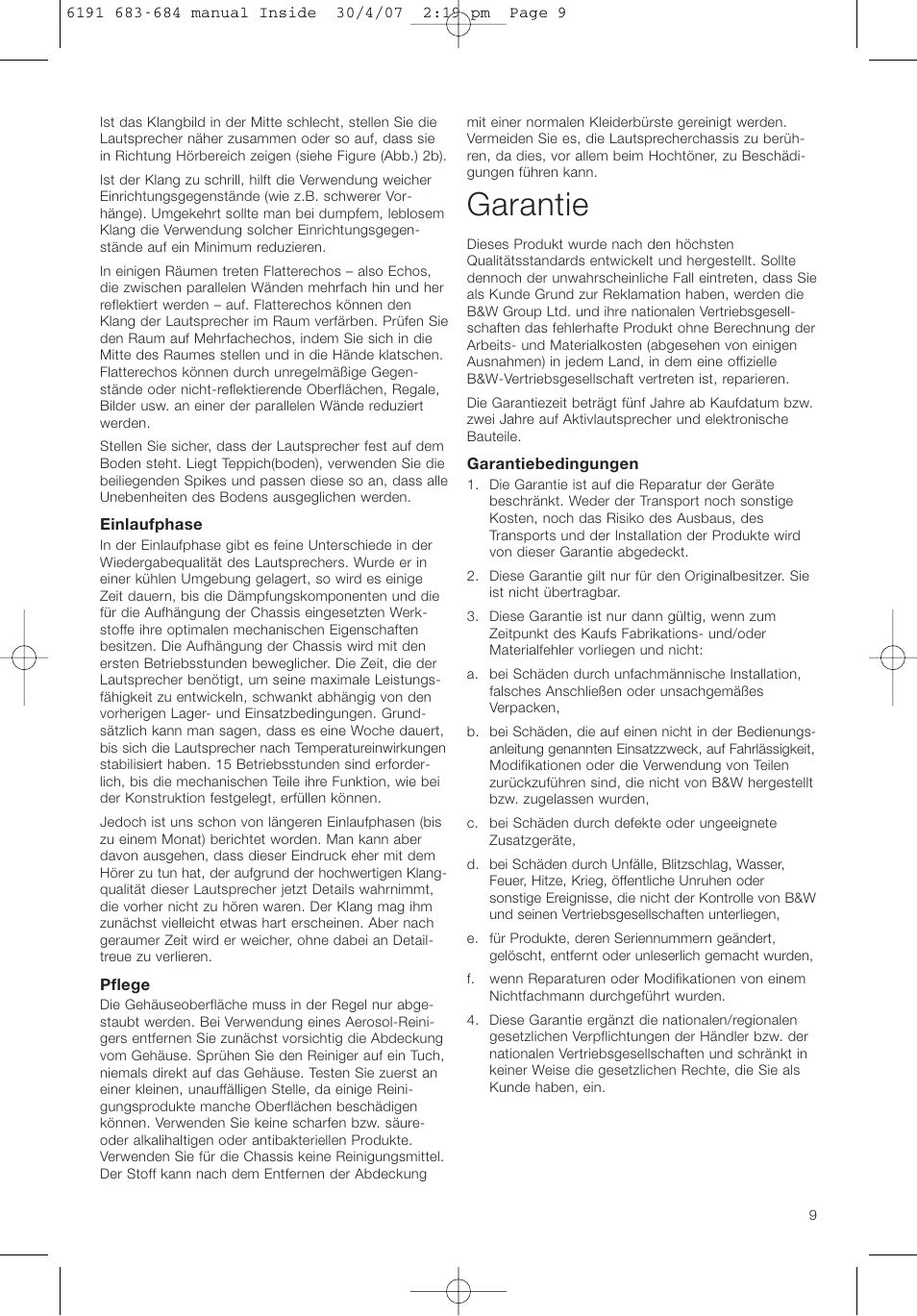 Garantie | Bowers & Wilkins 683 User Manual | Page 12 / 48