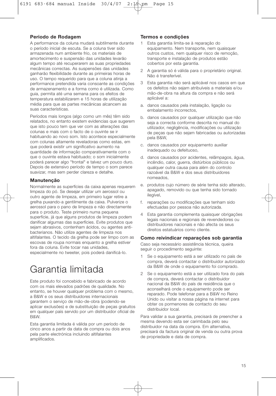 Garantia limitada | Bowers & Wilkins 683 User Manual | Page 18 / 48