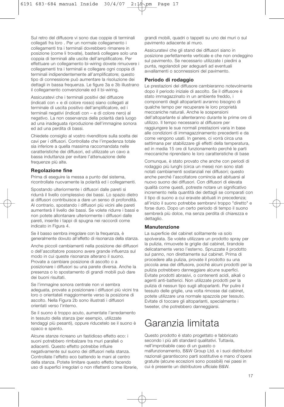 Garanzia limitata | Bowers & Wilkins 683 User Manual | Page 20 / 48