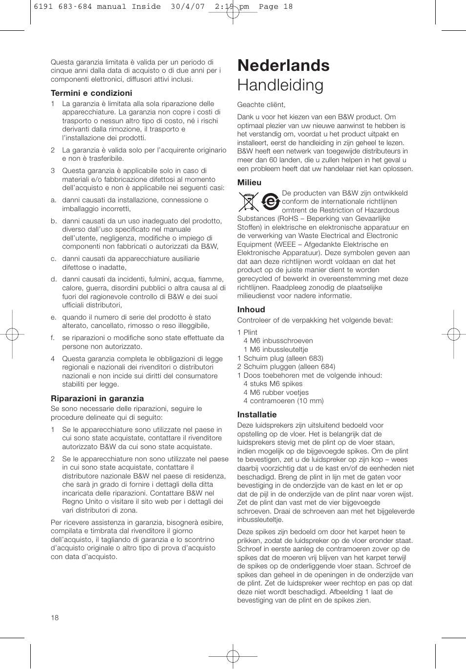 Nederlands handleiding | Bowers & Wilkins 683 User Manual | Page 21 / 48