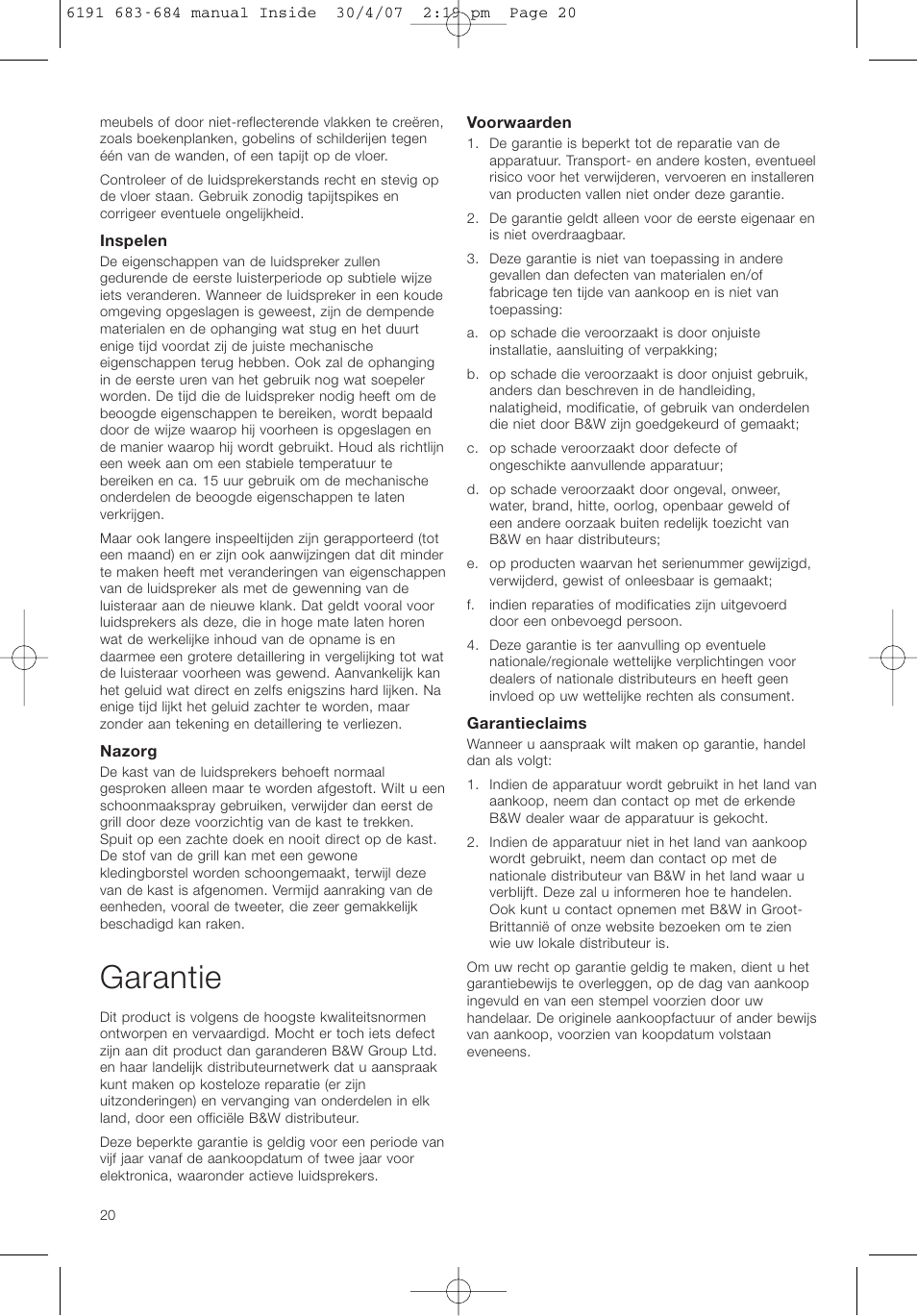 Garantie | Bowers & Wilkins 683 User Manual | Page 23 / 48