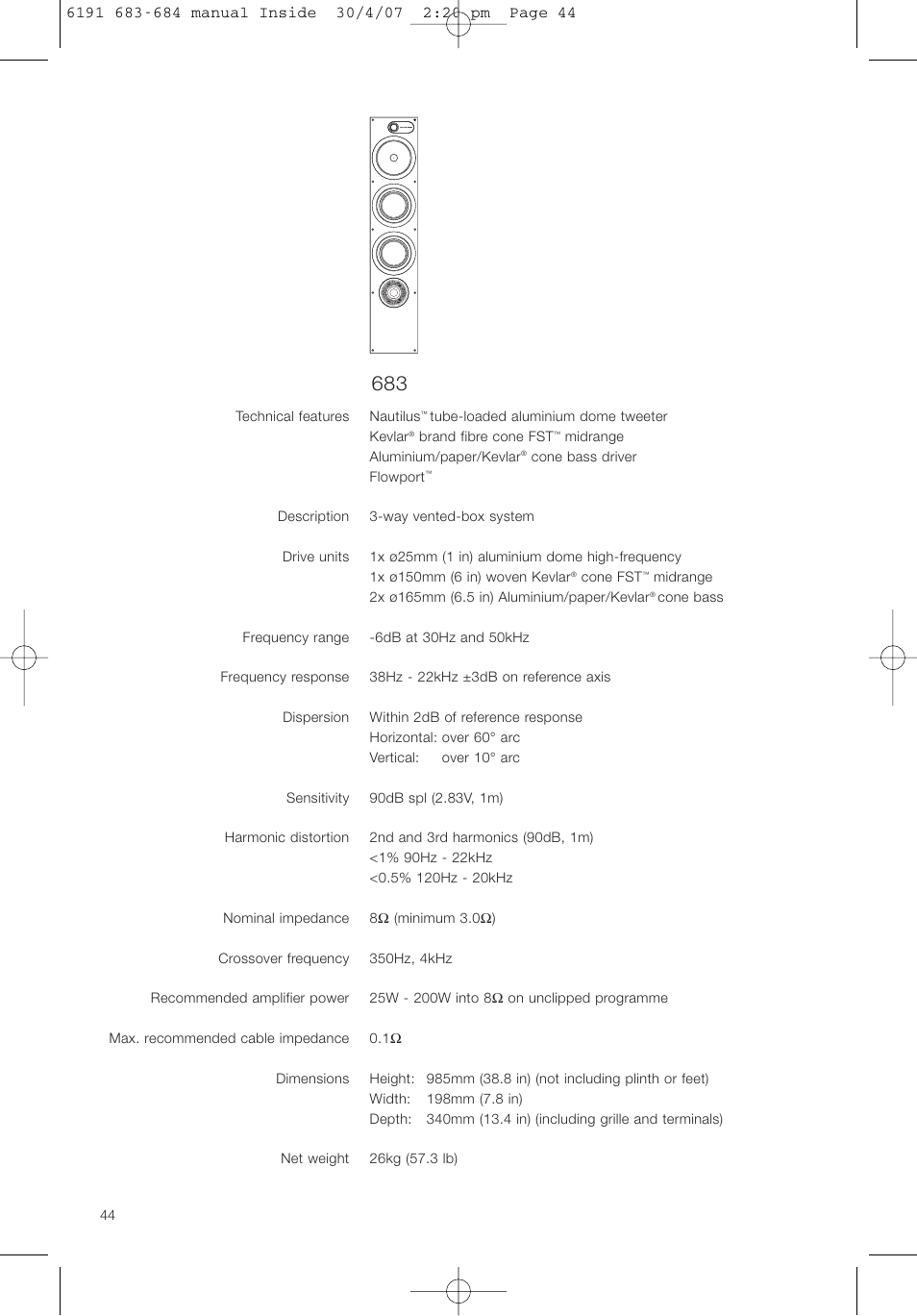 Bowers & Wilkins 683 User Manual | Page 47 / 48