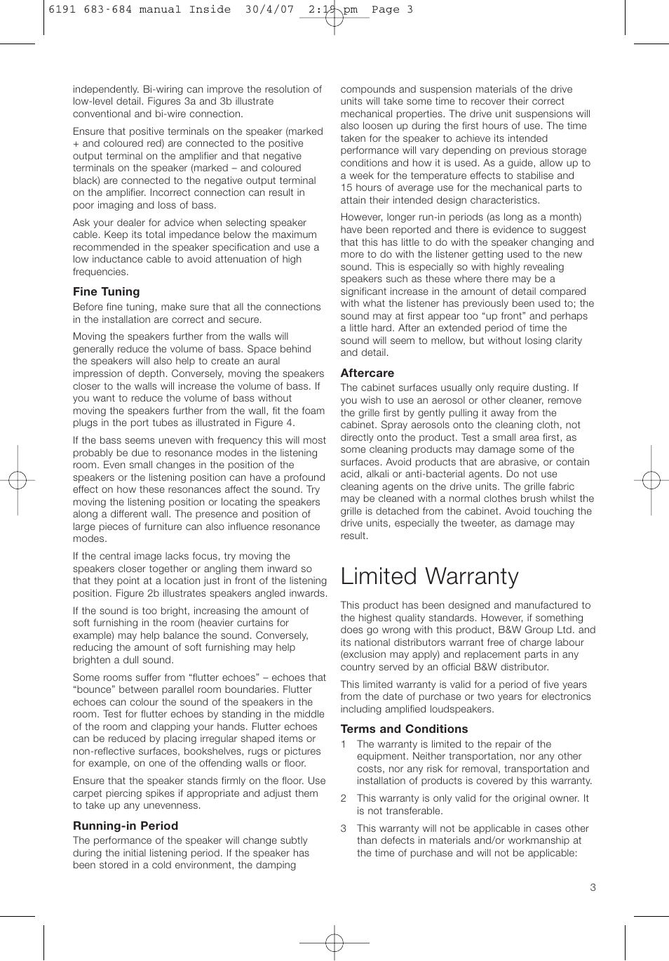 Limited warranty | Bowers & Wilkins 683 User Manual | Page 6 / 48