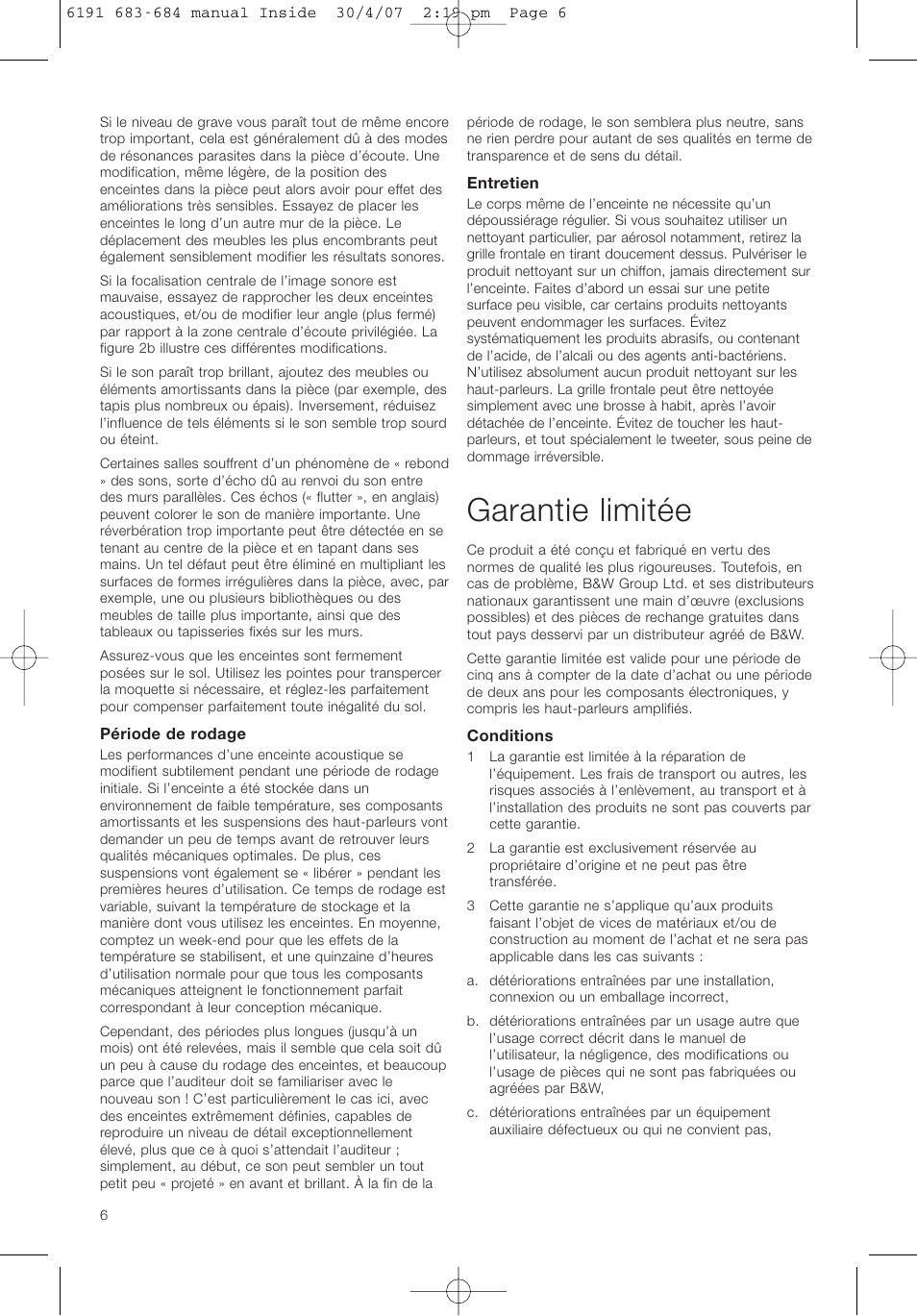 Garantie limitée | Bowers & Wilkins 683 User Manual | Page 9 / 48