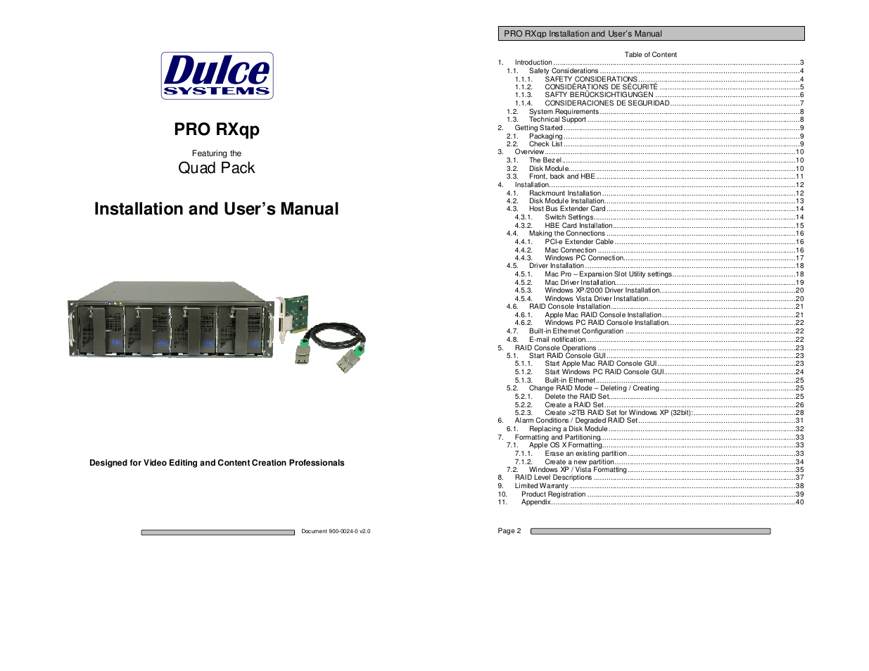 Dulce Systems PRO RXqp User Manual | 24 pages