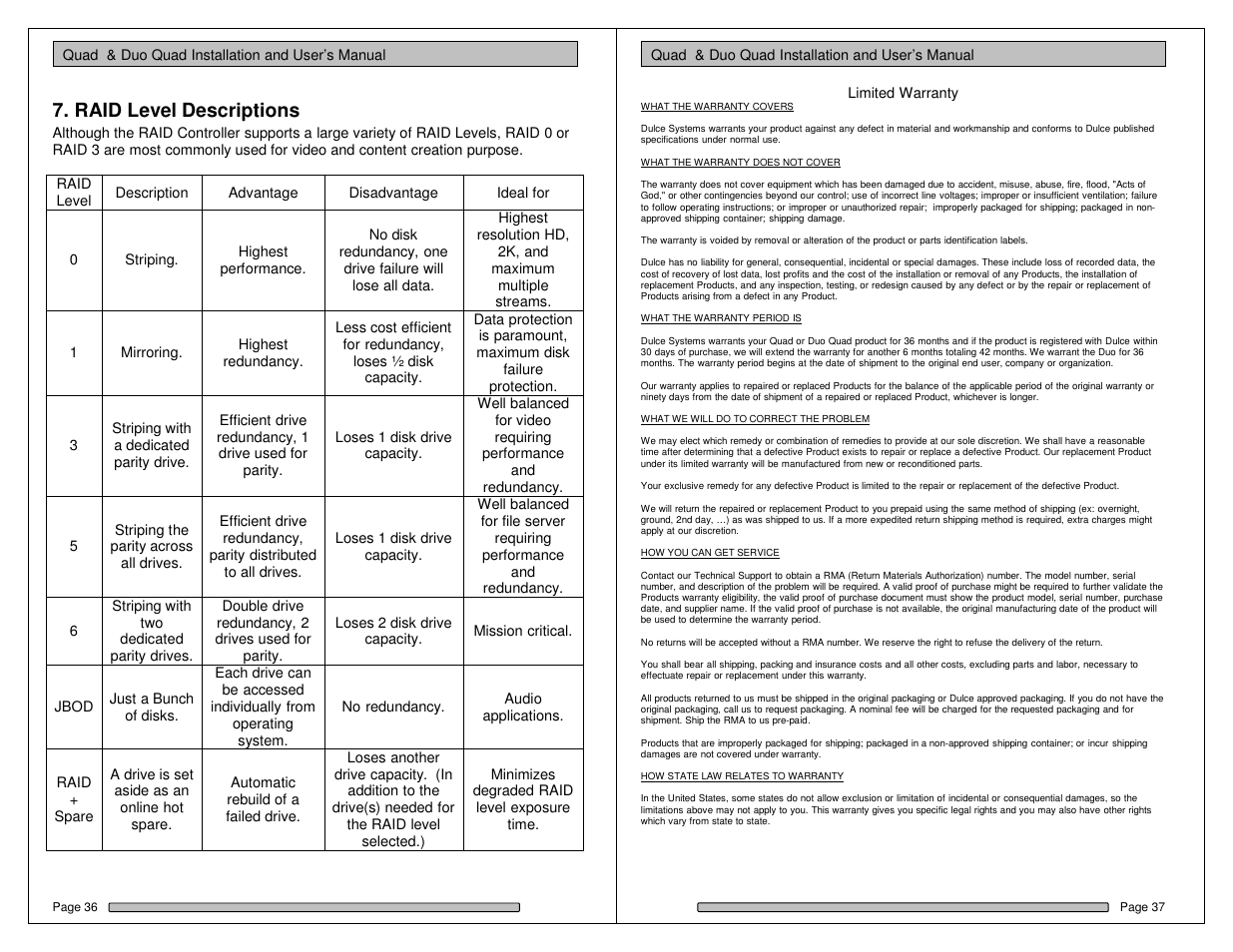 Raid level descriptions | Dulce Systems Duo Quad User Manual | Page 19 / 21