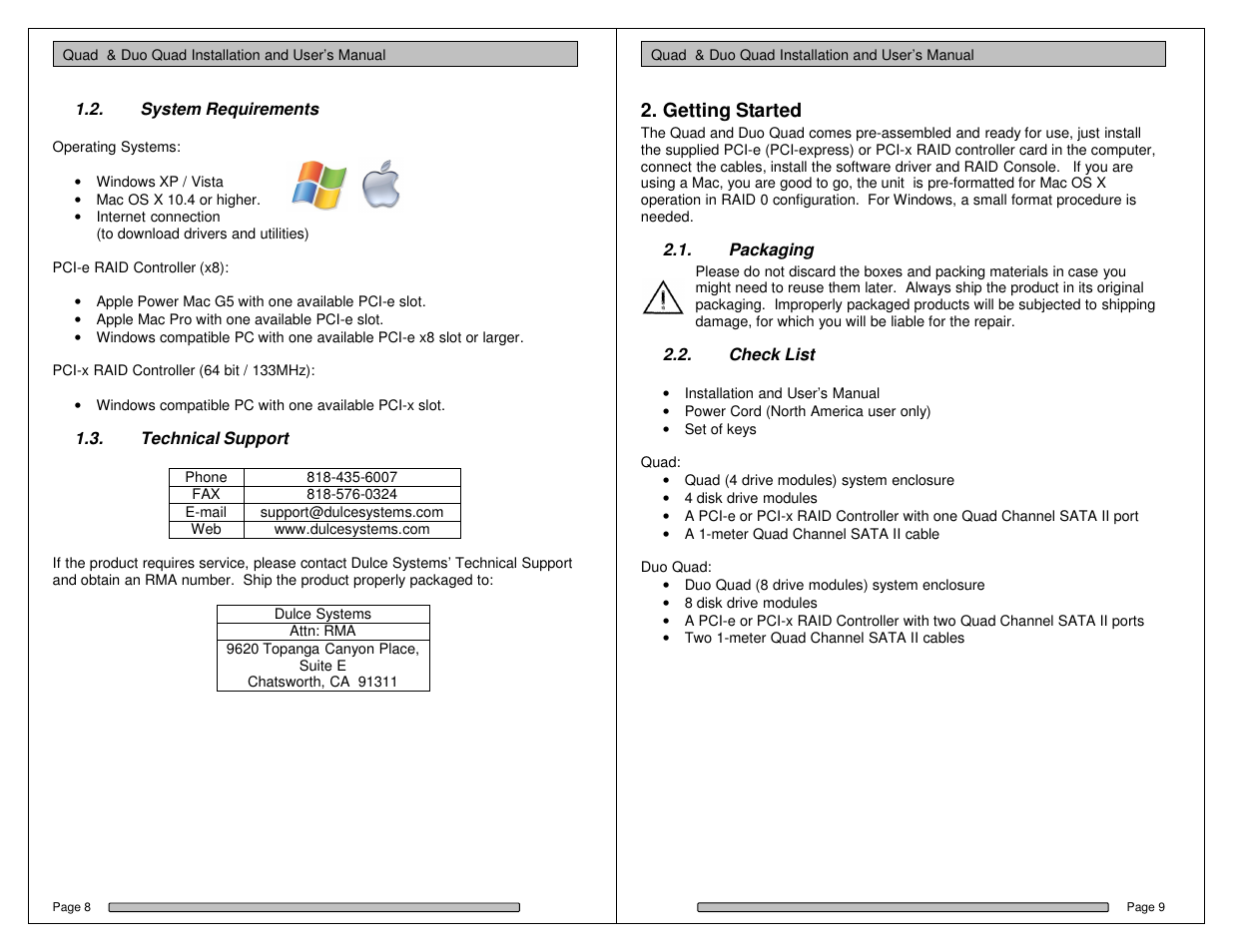 Getting started | Dulce Systems Duo Quad User Manual | Page 5 / 21