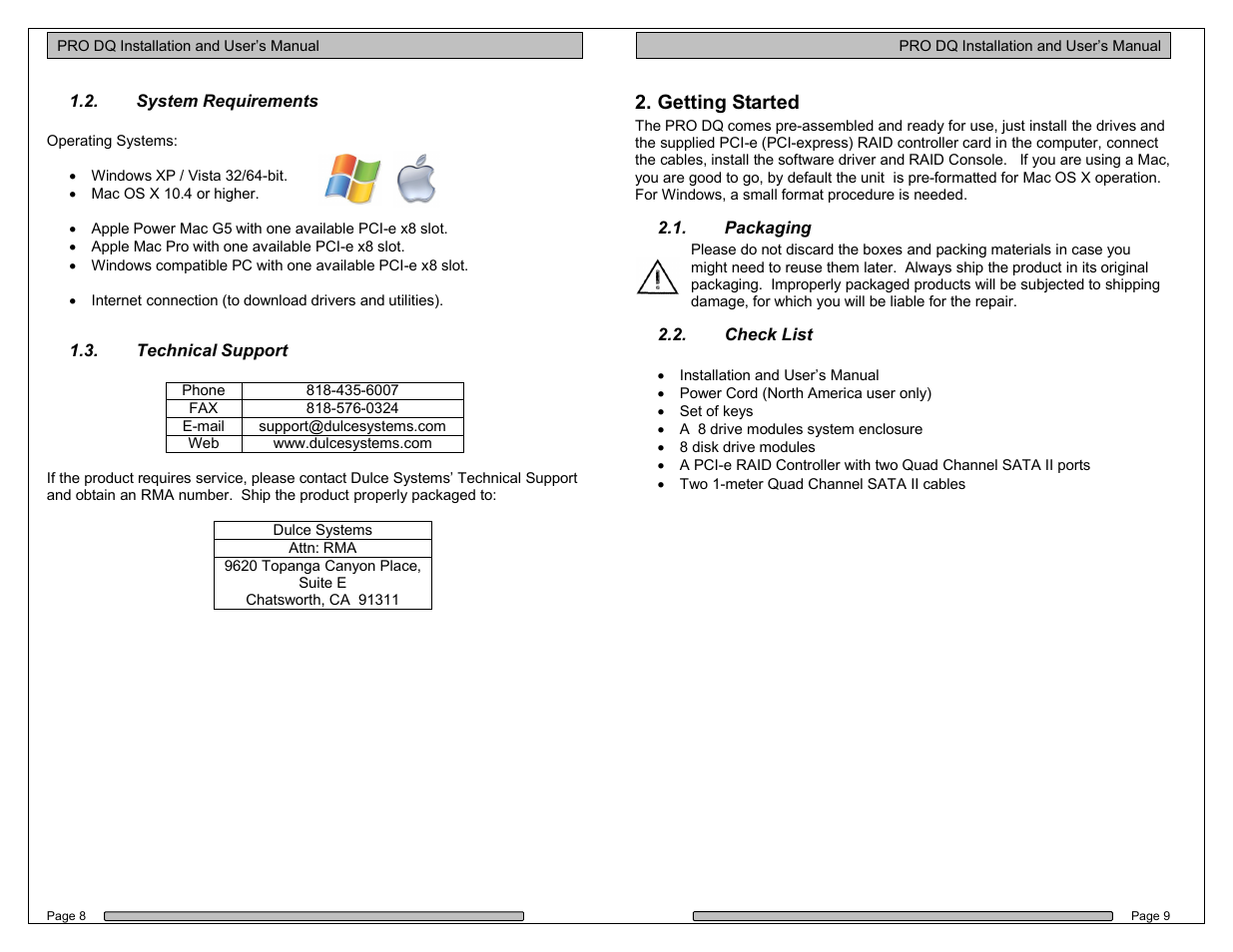 Getting started | Dulce Systems PRO DQ User Manual | Page 5 / 21