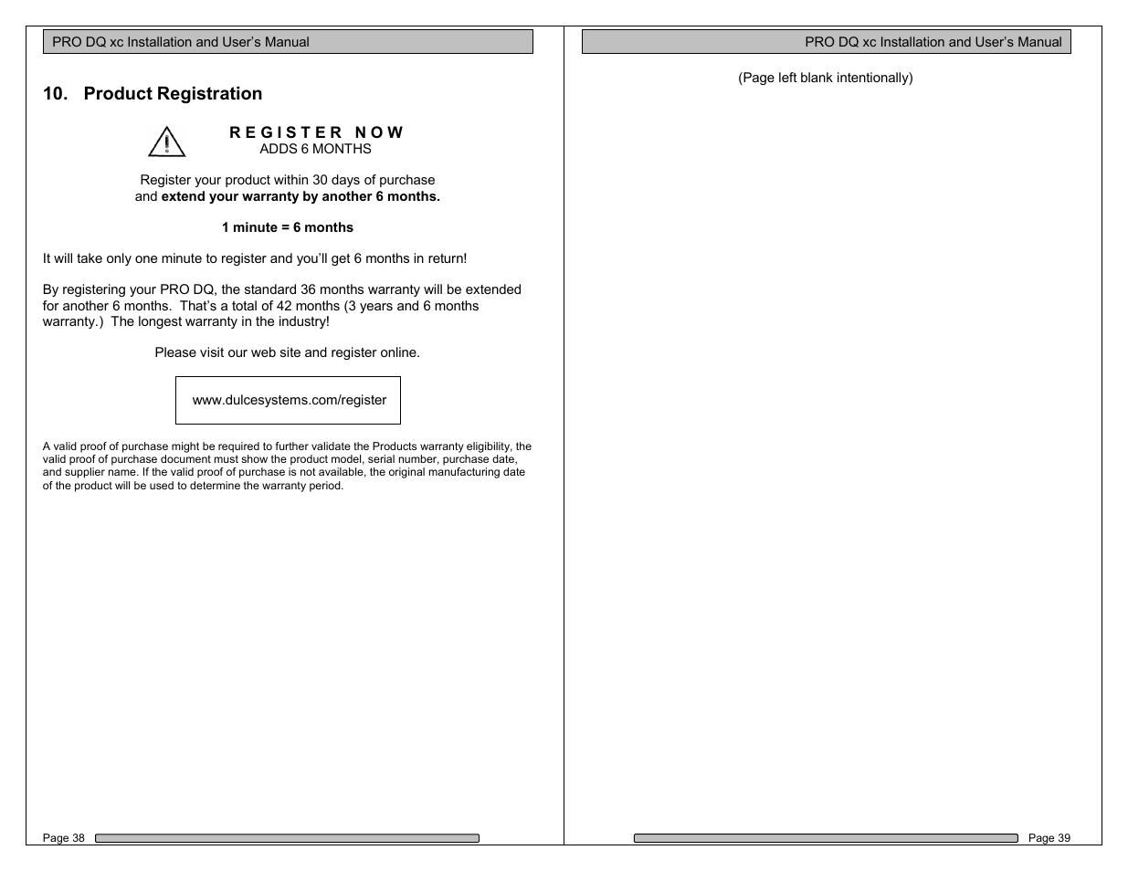 Product registration | Dulce Systems PRO DQ xc User Manual | Page 20 / 21