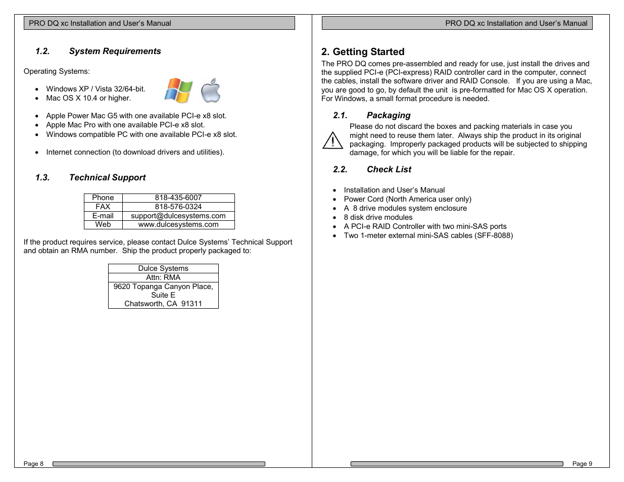 Getting started | Dulce Systems PRO DQ xc User Manual | Page 5 / 21