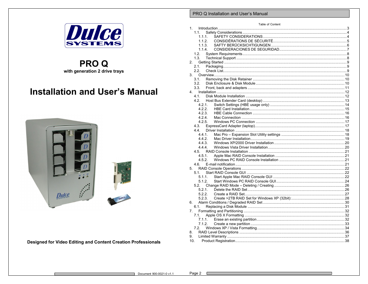 Dulce Systems PRO Q User Manual | 20 pages
