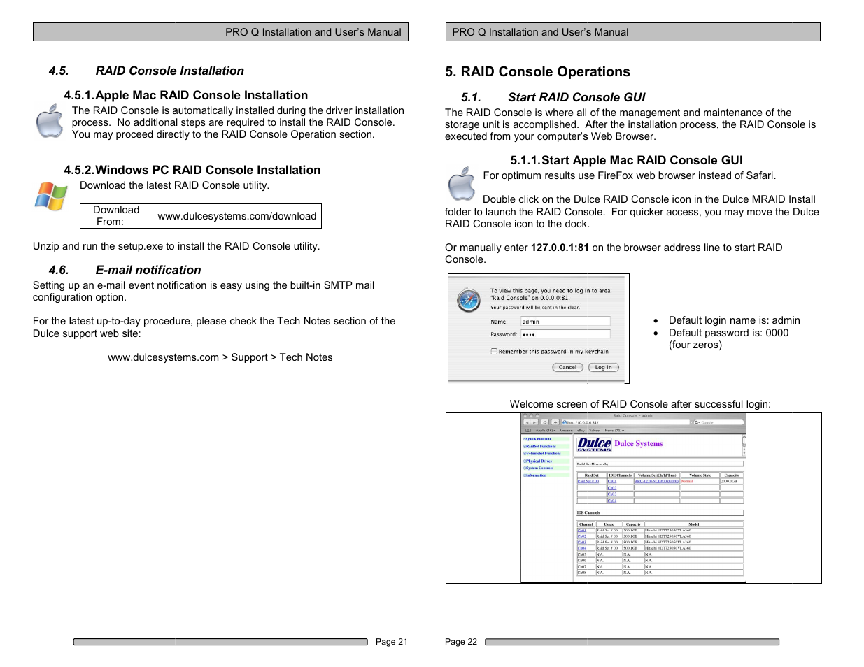 Raid console operations, Operations | Dulce Systems PRO Q User Manual | Page 11 / 20