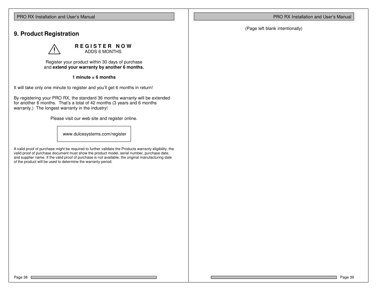 Product registration | Dulce Systems PRO RX User Manual | Page 20 / 84