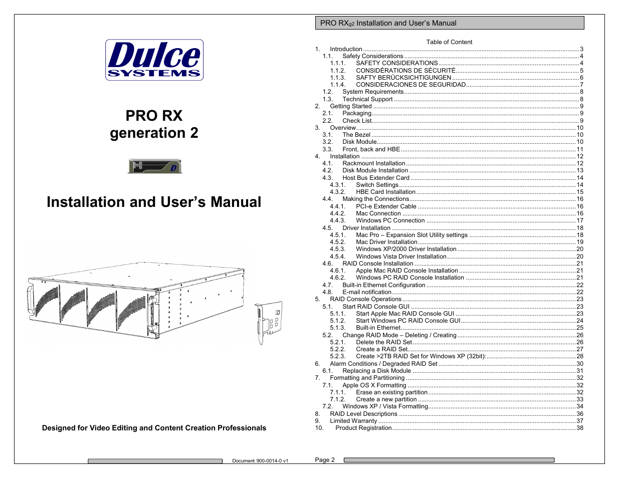 Dulce Systems PRO RX Users Manual User Manual | 20 pages