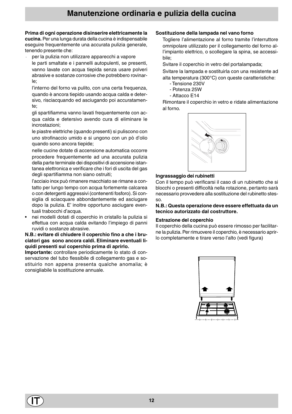 Manutenzione ordinaria e pulizia della cucina | Indesit K3M11/R User Manual | Page 12 / 60