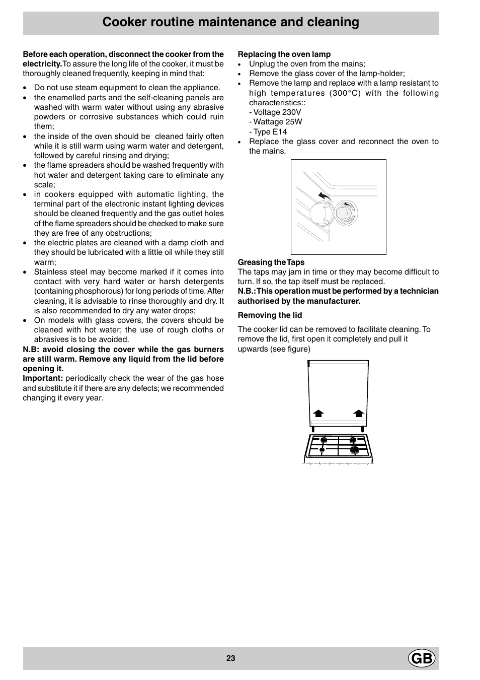 Cooker routine maintenance and cleaning | Indesit K3M11/R User Manual | Page 23 / 60
