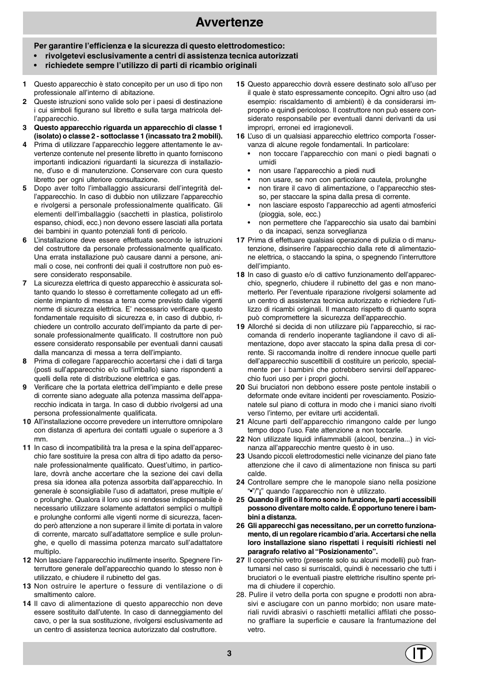 Avvertenze | Indesit K3M11/R User Manual | Page 3 / 60