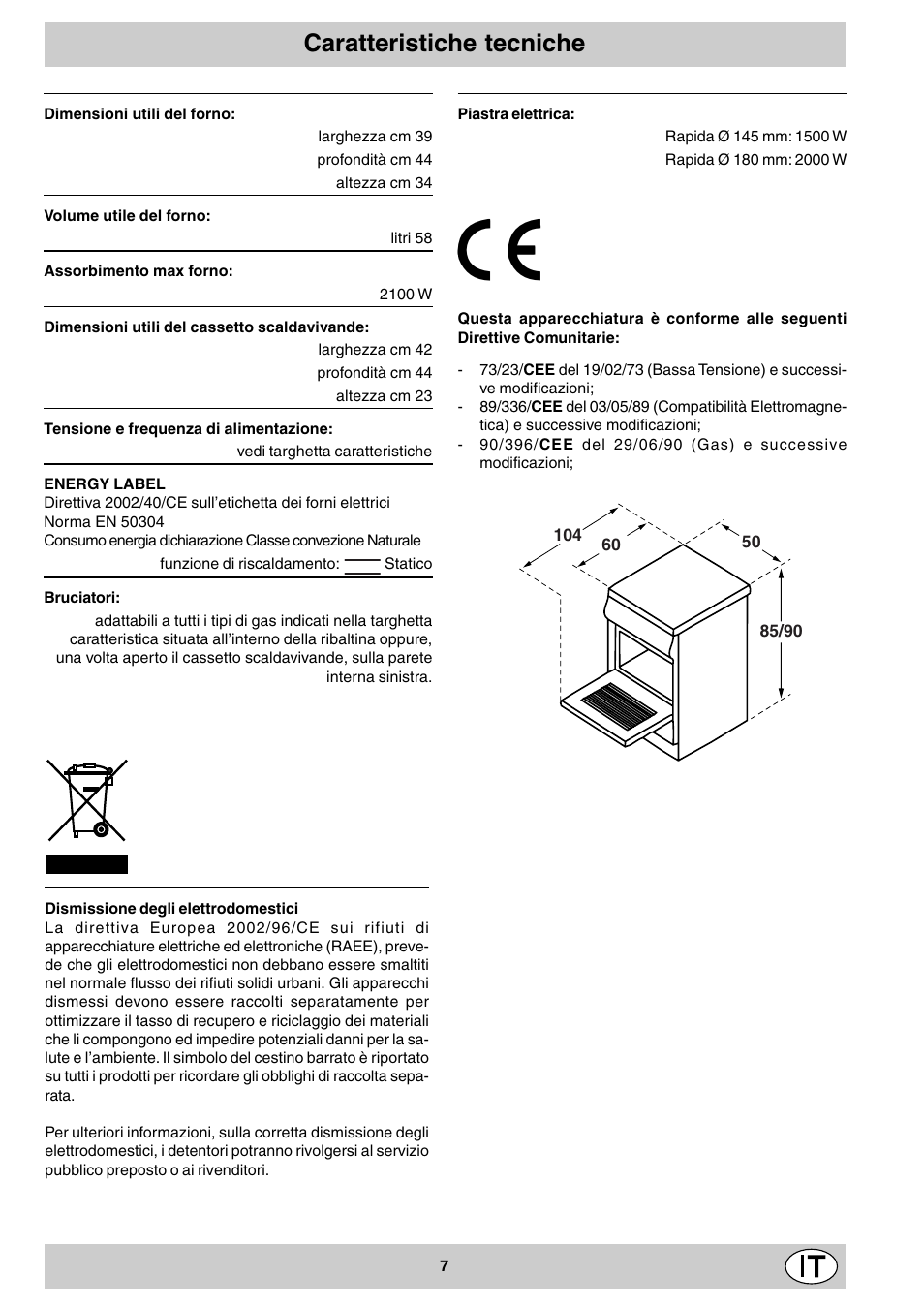 Caratteristiche tecniche | Indesit K3M11/R User Manual | Page 7 / 60