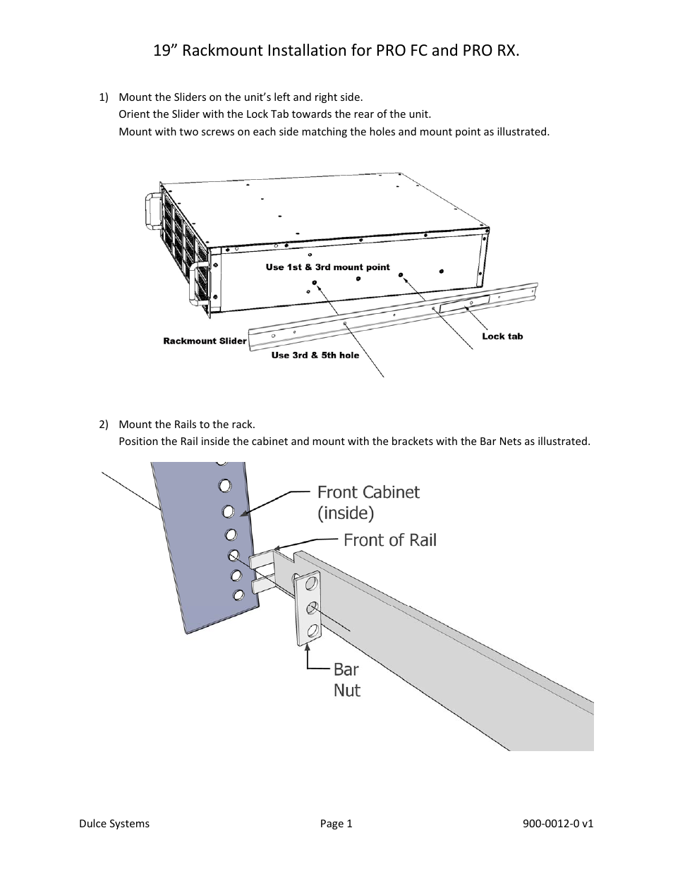 Dulce Systems 19” Rackmoun for PRO RX User Manual | 2 pages