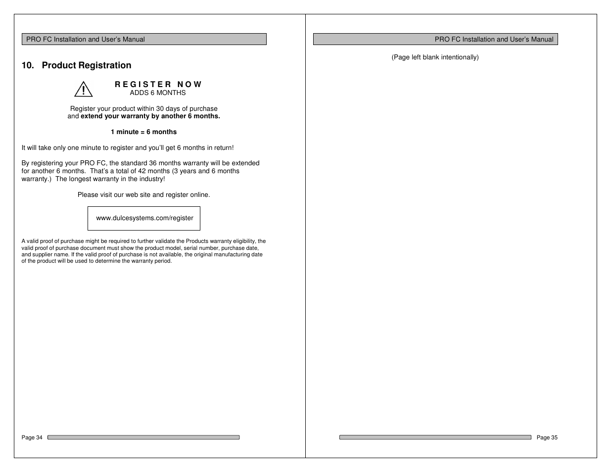 Product registration | Dulce Systems PRO FC User Manual | Page 18 / 19