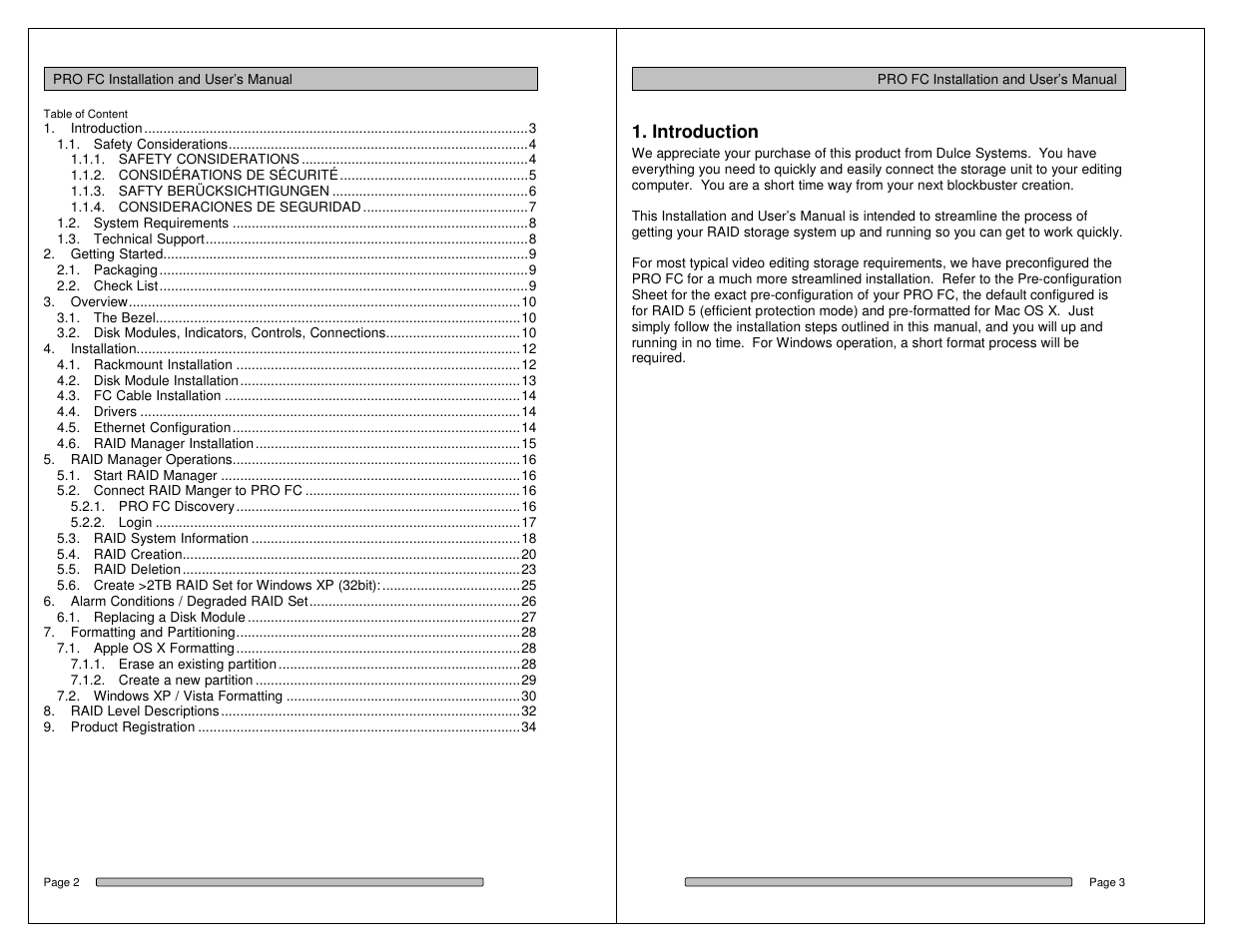 Introduction | Dulce Systems PRO FC User Manual | Page 2 / 19