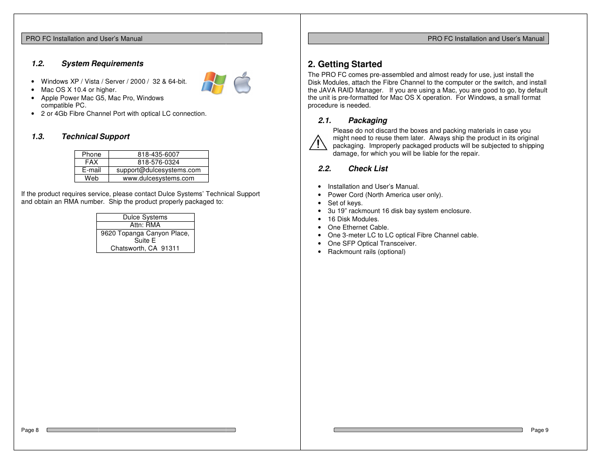 Getting started | Dulce Systems PRO FC User Manual | Page 5 / 19
