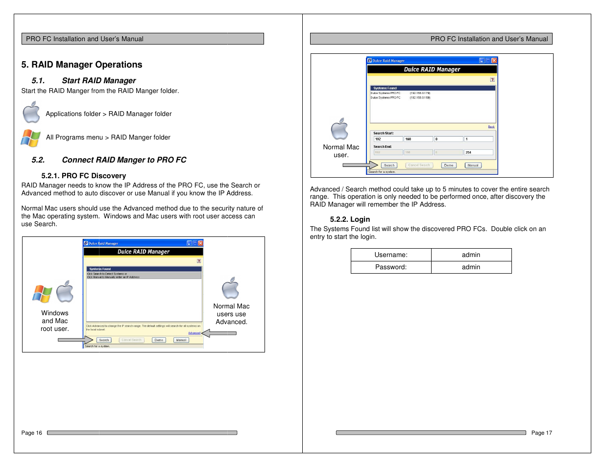 Raid manager operations, Operations | Dulce Systems PRO FC User Manual | Page 9 / 19