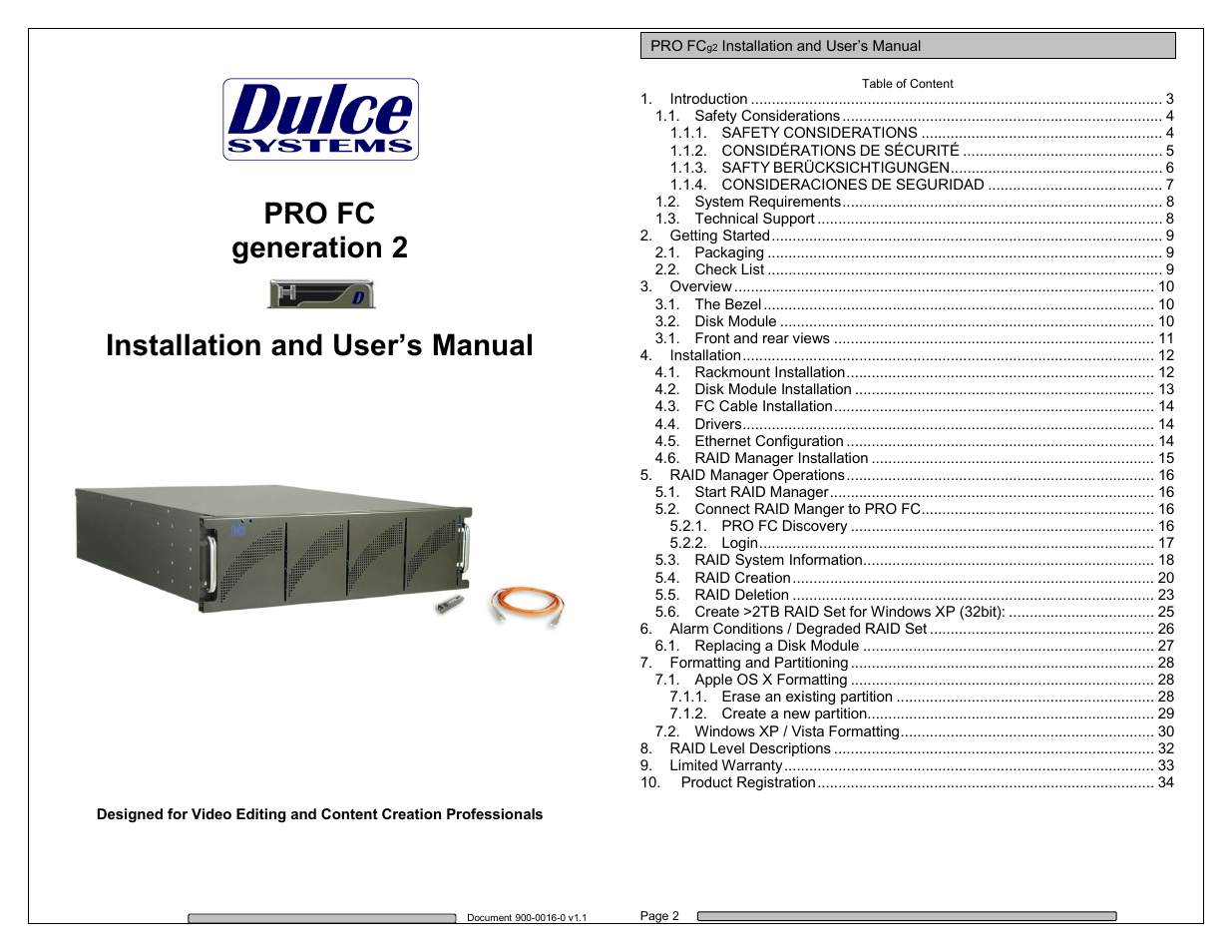 Dulce Systems PRO FC g2 User Manual | 18 pages