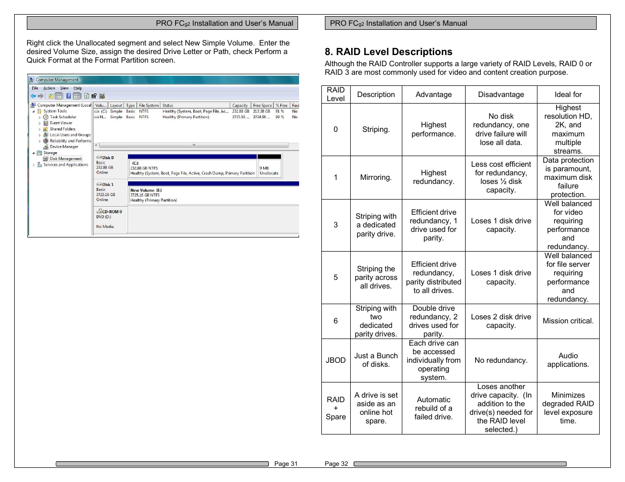 Raid level descriptions | Dulce Systems PRO FC g2 User Manual | Page 16 / 18