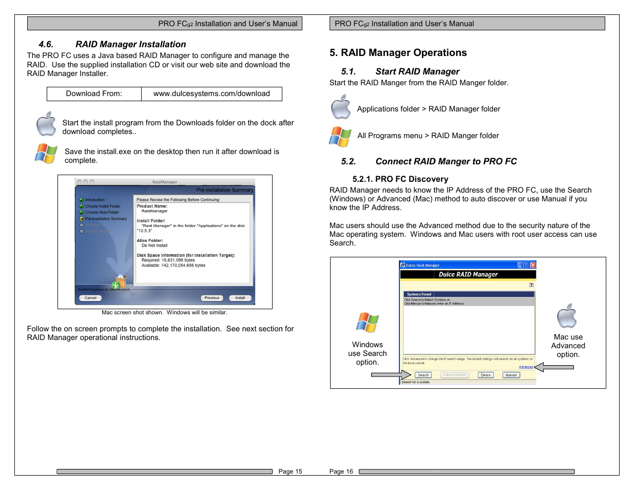 Raid manager operations, Operations | Dulce Systems PRO FC g2 User Manual | Page 8 / 18