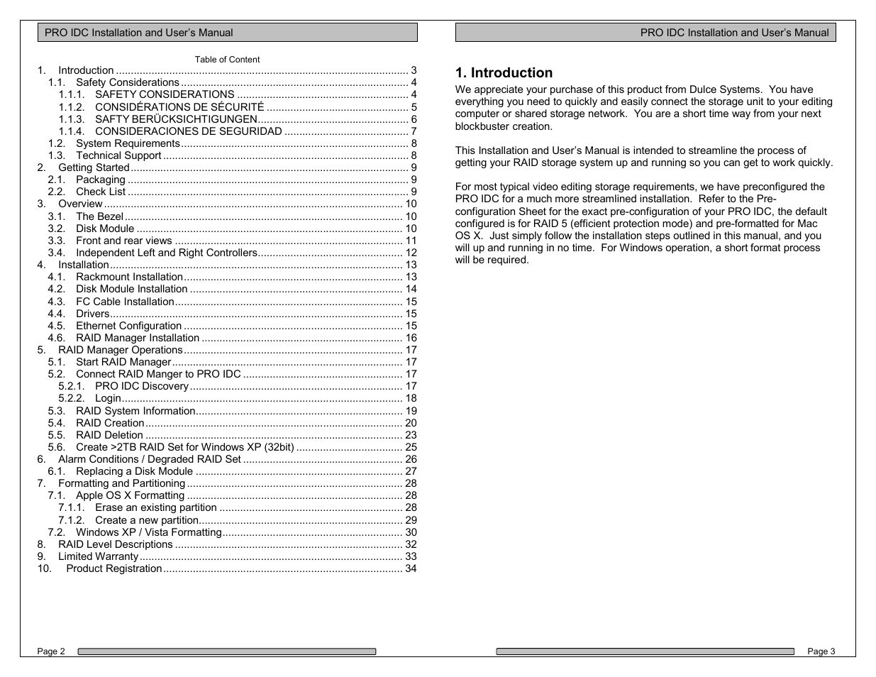 Introduction | Dulce Systems PRO IDC with g2 trays User Manual | Page 2 / 19